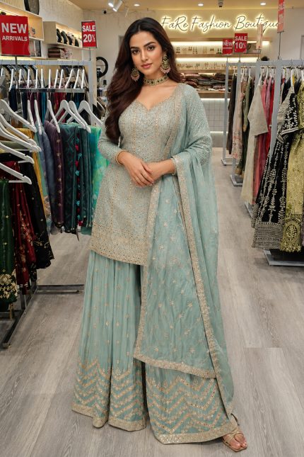 Palak Chinnon Salwer Suit In Cyan 202086 01