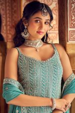 Silk Salwar Suit In Cyan 202048 02