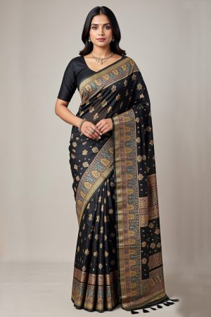 Silk Saree In Black 600697 01