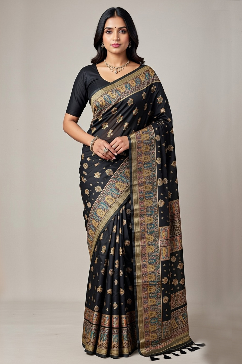 Silk Saree In Black 600697 01 Silk Saree In Black 600697 01