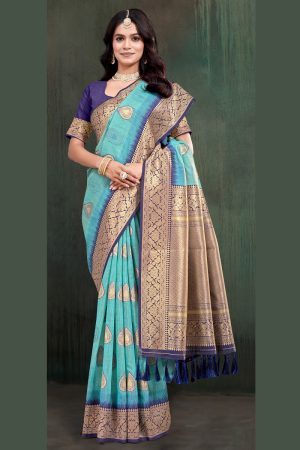 Silk Saree In Blue 600560 01