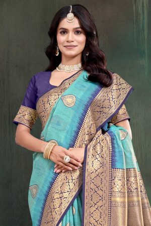 Silk Saree In Blue 600560 02