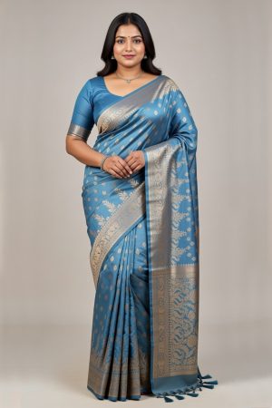 Silk Saree In Blue 600653 01