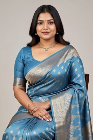 Silk Saree In Blue 600653 02