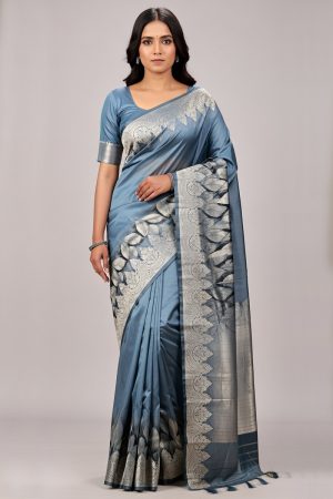 Silk Saree In Blue 600655 01