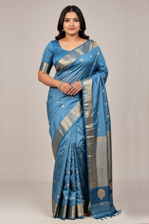 Silk Saree In Blue 600676 01