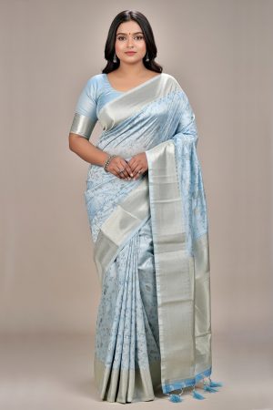 Silk Saree In Cyan 600681 01