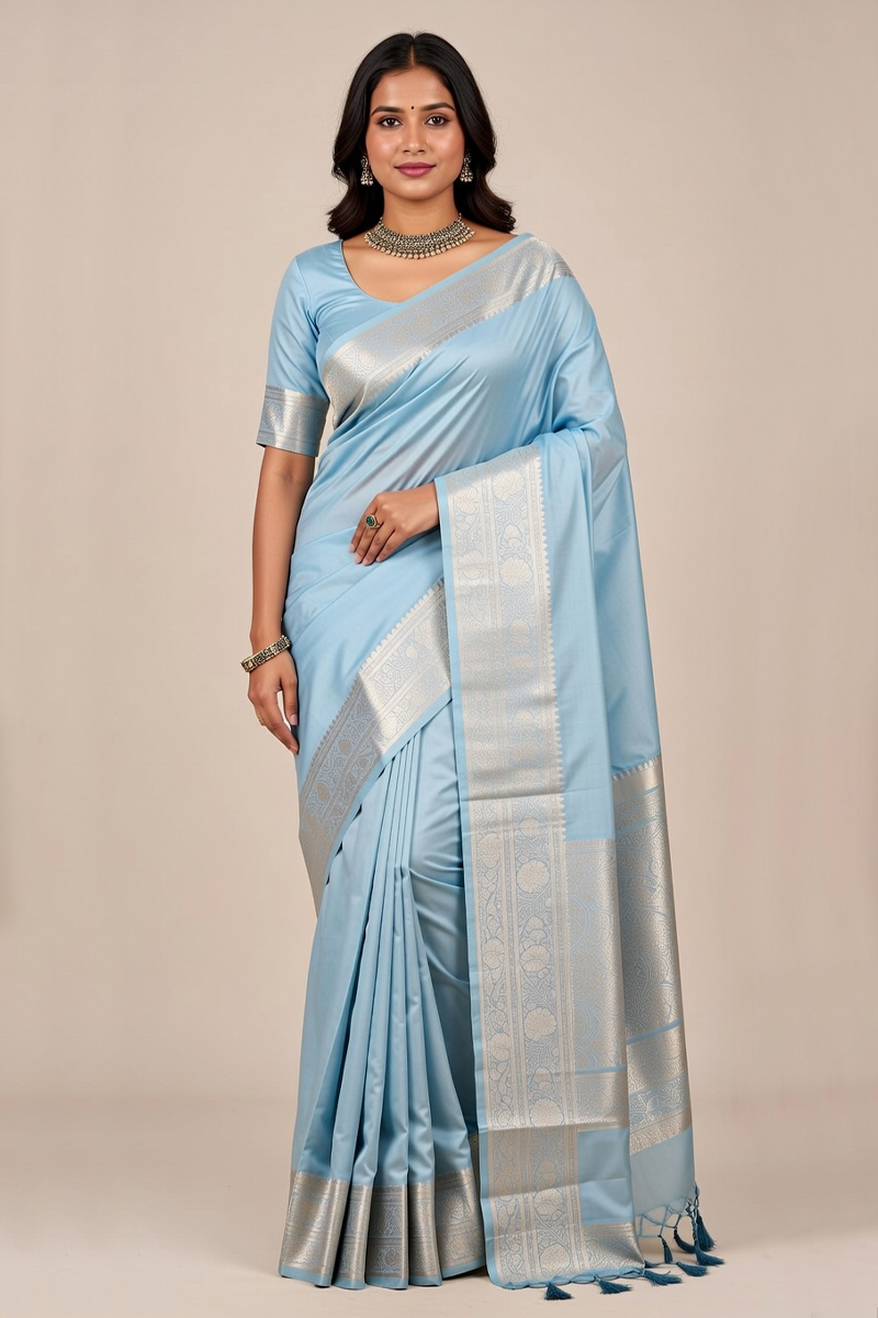 Silk Saree In Cyan 600688 01 Silk Saree In Cyan 600688 01