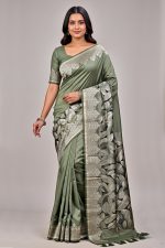 Silk Saree In Green 600656 01