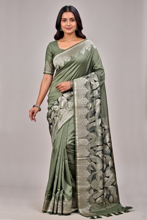 Silk Saree In Green 600656 01