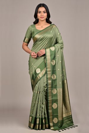 Silk Saree In Green 600677 01