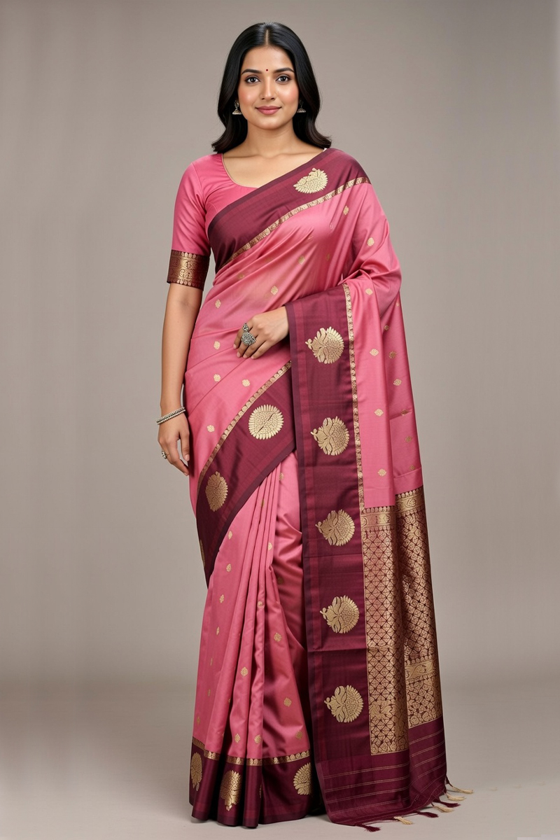 Silk Saree In Pink 600674 01 Silk Saree In Pink 600674 01