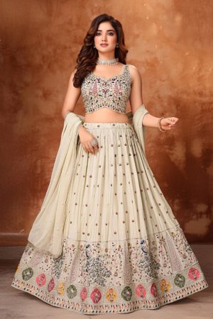 Crop Top Lehenga Choli In Beige 202162 01