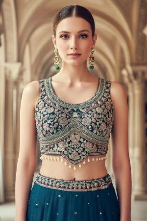 Crop Top Lehenga Choli In Blue 202198 02 02