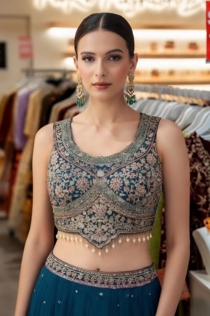 Crop Top Lehenga Choli In Blue 202198 02