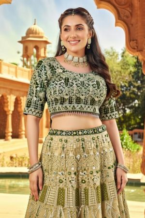 Crop Top Lehenga Choli In Green 202273 02