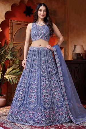 Crop Top Lehenga Choli In Purple 202314 01