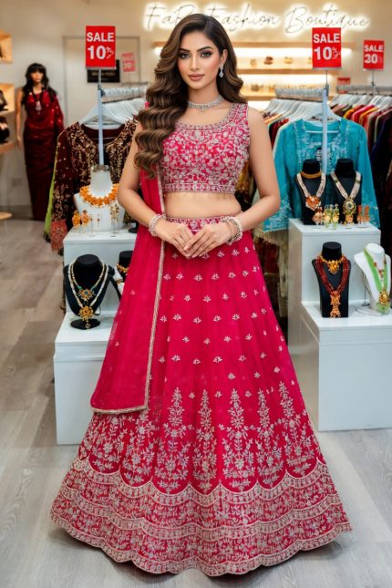 Crop Top Lehenga Choli In Red 202309 01