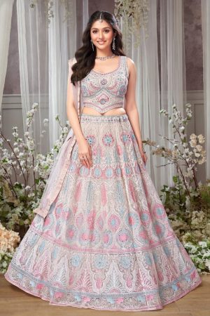 Crop Top Net Lehenga Choli In Pink 202196 01