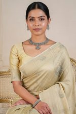 Designer Silk Saree In Beige 600662 01 02