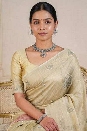 Designer Silk Saree In Beige 600662 01 02