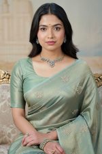 Designer Silk Saree In Cyan 600663 02