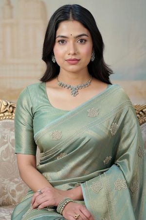 Designer Silk Saree In Cyan 600663 02