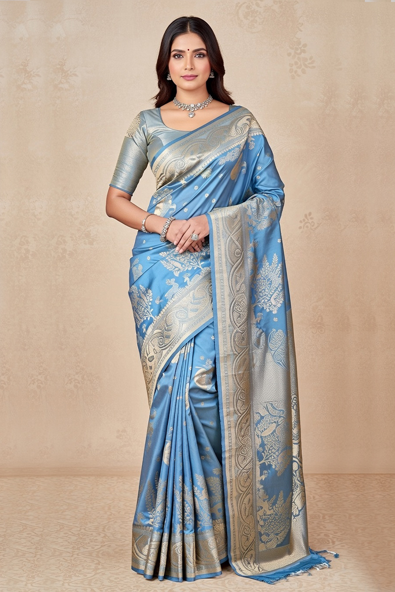 Designer Silk Saree In Cyan 600666 01 Designer Silk Saree In Cyan 600666 01