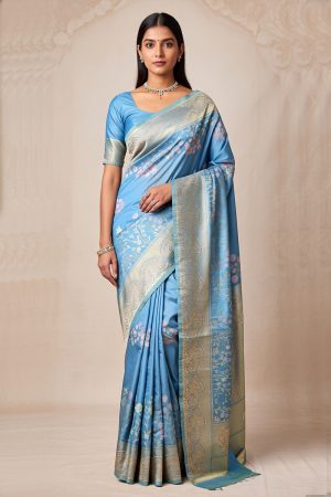 Designer Silk Saree In Cyan 600667 01