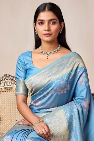 Designer Silk Saree In Cyan 600667 02