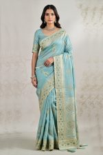 Designer Silk Saree In Cyan 600743 01