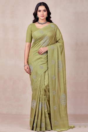 Designer Silk Saree In Golden 600661 01