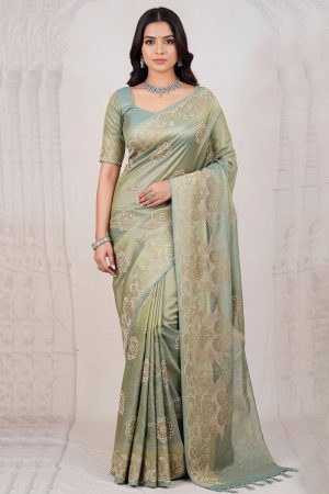 Designer Silk Saree In Green 600665 01
