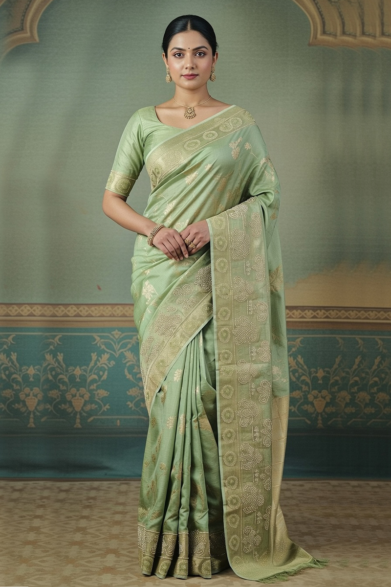 Designer Silk Saree In Green 600684 01 Designer Silk Saree In Green 600684 01