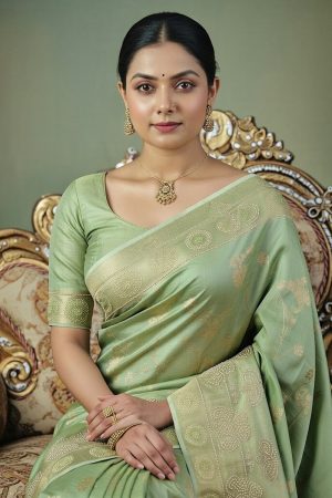 Designer Silk Saree In Green 600684 02