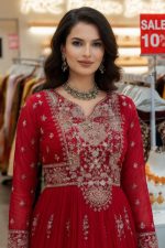Embroidered Georgette Gown In Red 202312 02