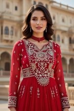 Embroidered Georgette Gown In Red 202312 02