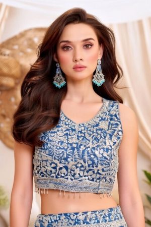 Embroidered Net Lehenga Choli In Blue 202176 02