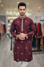 Embroidered Punjabi In Maroon 550018 01