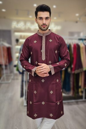 Embroidered Punjabi In Maroon 550018 01