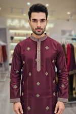 Embroidered Punjabi In Maroon 550018 02