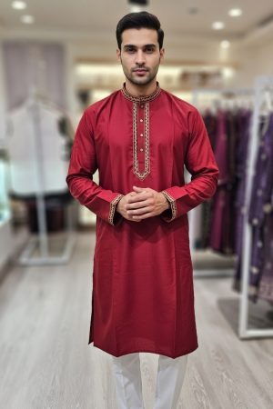 Embroidered Punjabi In Maroon 550021 01