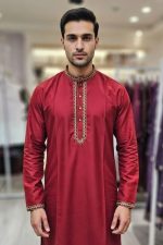 Embroidered Punjabi In Maroon 550021 02