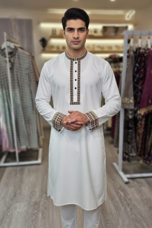 Embroidered Punjabi In White 550042 01