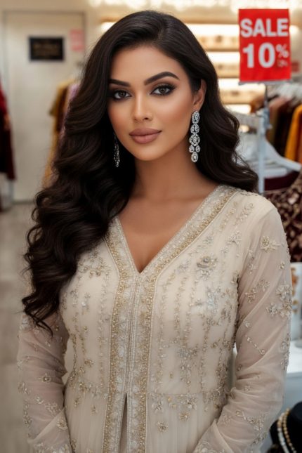 Embroidered Silk Gown In Beige 202269 02
