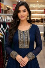 Embroidered Silk Gown In Blue 202291 002
