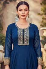 Embroidered Silk Gown In Blue 202291 02