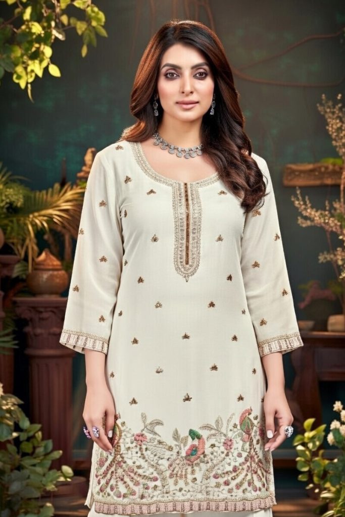 Embroidered Silk Plazo Salwar Suit In White 202174 02