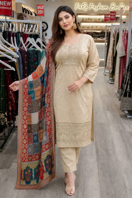 Embroidered Silk Salwar Suit In Beige 202164 01