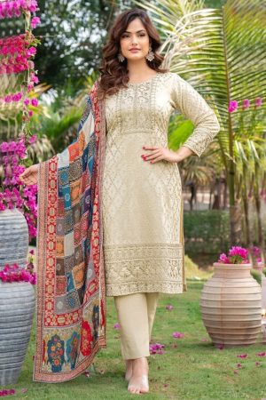 Embroidered Silk Salwar Suit In Beige 202164 01